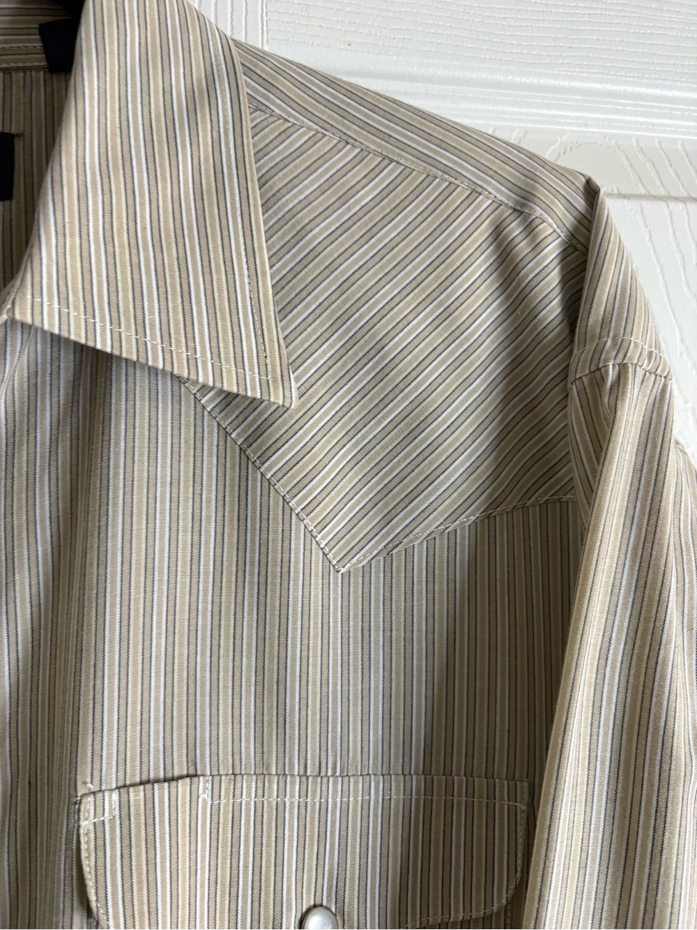Panhandle Slim Beige Striped Western Button-Up Shirt - Picture 8 of 16